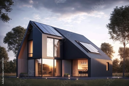 Solar powered house.AI technology generated image