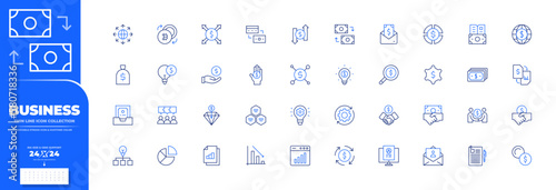 Business icon collection. UI icon. 24x24 pixel. Thin line icon. Editable stroke. Duotone color. expansion, exchange, pension, objective, education, economy, money bag, econometrics, earnings.