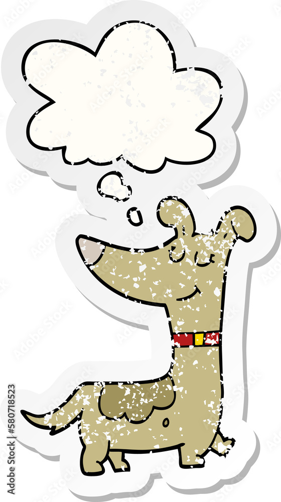cartoon dog and thought bubble as a distressed worn sticker cartoon dog and thought bubble as a distressed worn sticker