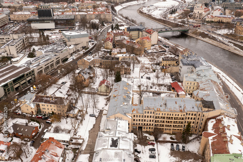 Drone photography of winter city landscape