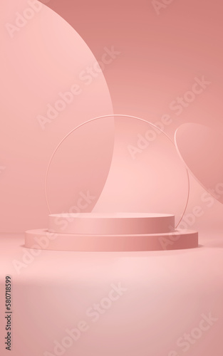 Podium vertical abstract background. Geometric shape. Pink colors scene. Minimal 3d rendering. Scene with geometrical background. 3d render © WC Studio