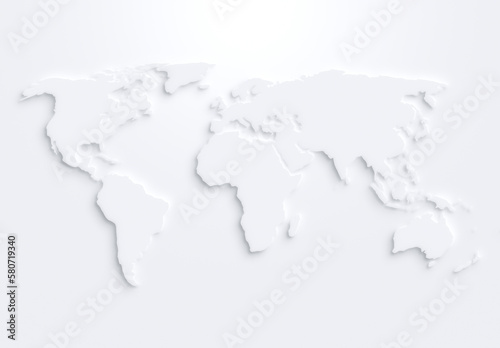 Fototapeta Naklejka Na Ścianę i Meble -  White world map on white background with shadow or 3d effect. High resolution modern and clean world map in black and white.