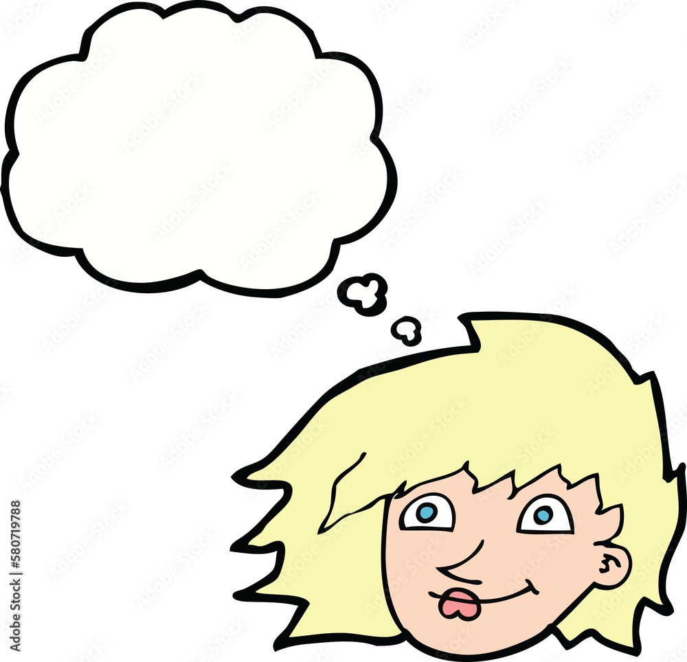 cartoon female face with thought bubble cartoon female face with thought bubble