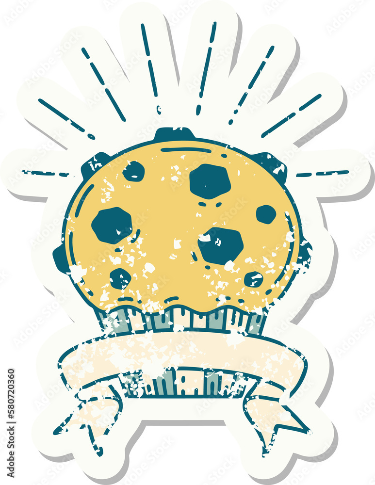 grunge sticker of tattoo style chocolate muffin grunge sticker of tattoo style chocolate muffin