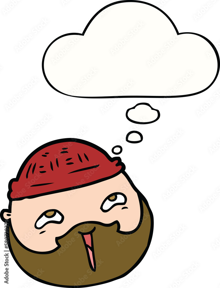 cartoon male face with beard and thought bubble cartoon male face with beard and thought bubble