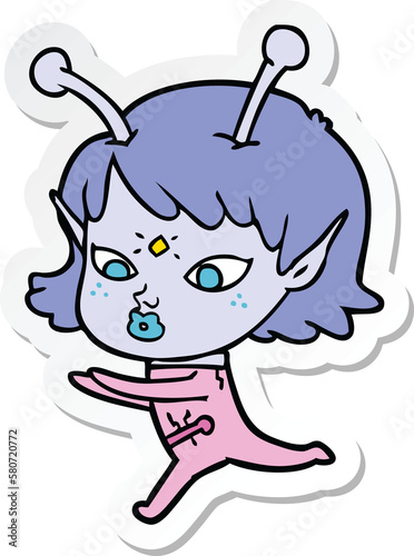 sticker of a pretty cartoon alien girl © lineartestpilot