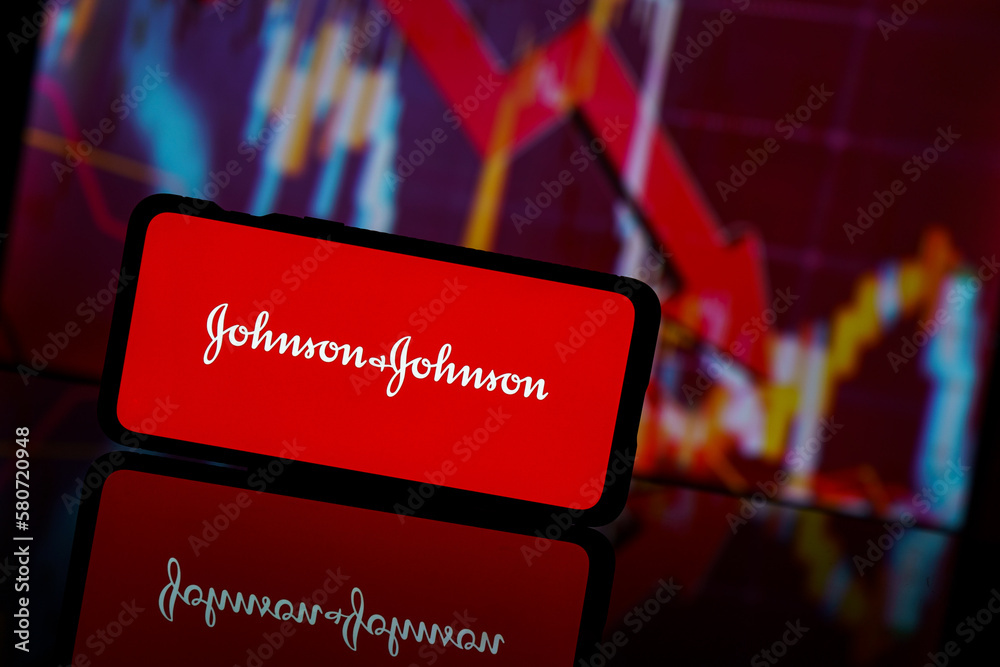 Stockfoto Johnson and Johnson company shares go down at stock market