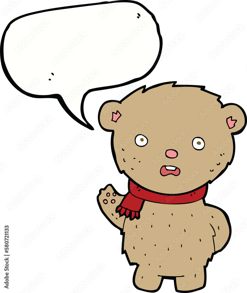 Fototapeta premium cartoon teddy bear wearing scarf with speech bubble