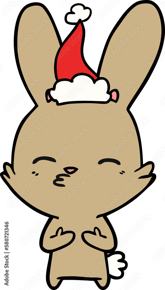 curious bunny line drawing of a wearing santa hat curious bunny line drawing of a wearing santa hat