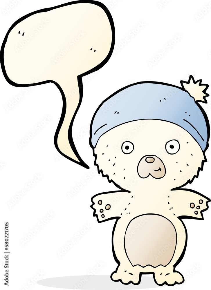cartoon cute polar bear in hat with speech bubble cartoon cute polar bear in hat with speech bubble