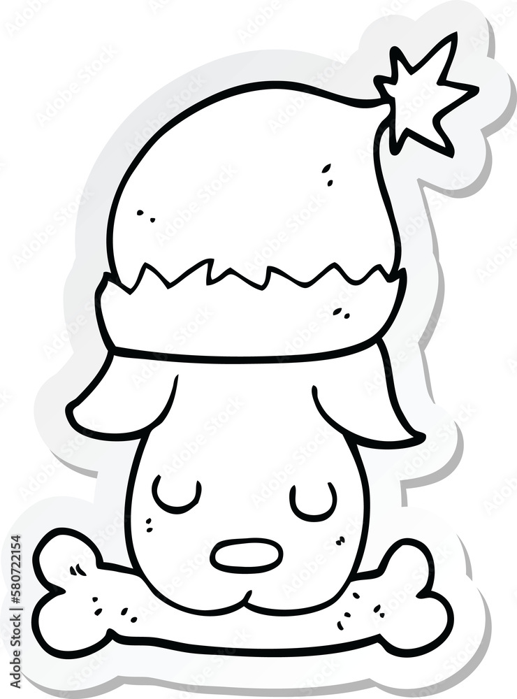 sticker of a cartoon christmas dog with bone