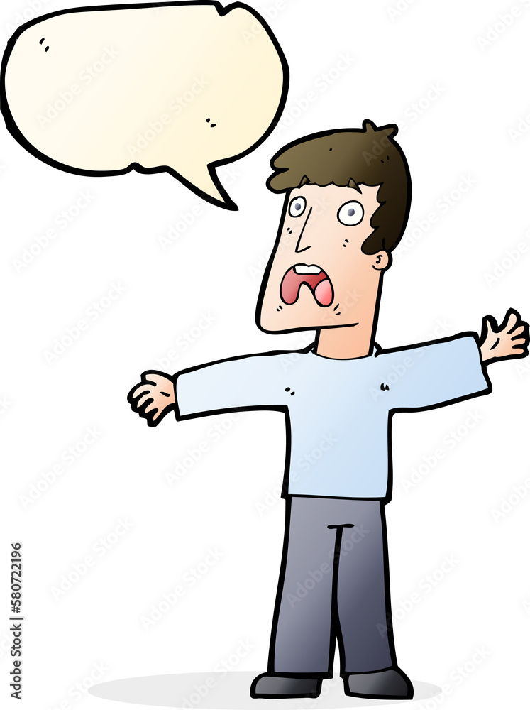 cartoon frightened man with speech bubble cartoon frightened man with speech bubble