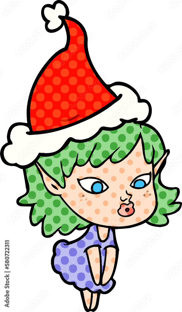 pretty comic book style illustration of a elf girl wearing santa hat pretty comic book style illustration of a elf girl wearing santa hat