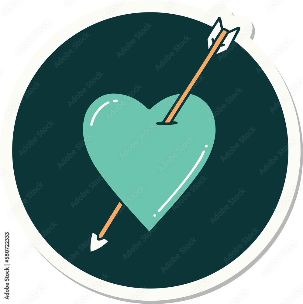 tattoo style sticker of an arrow and heart tattoo style sticker of an arrow and heart