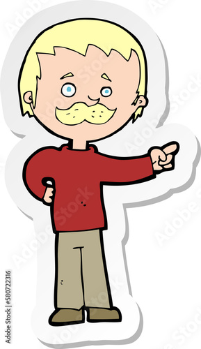 sticker of a cartoon man with mustache pointing