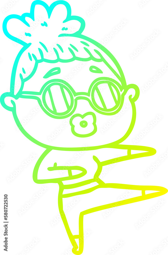 cold gradient line drawing cartoon dancing woman wearing sunglasses cold gradient line drawing cartoon dancing woman wearing sunglasses