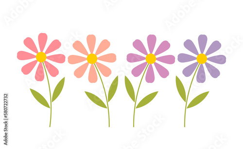 Flowers pink and purple colors isolated on white background