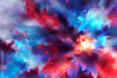 abstract painting with red, purple and blue colors, space art, clouds. fantasy, high quality digital painting, hellish background, stars in background, Generative AI