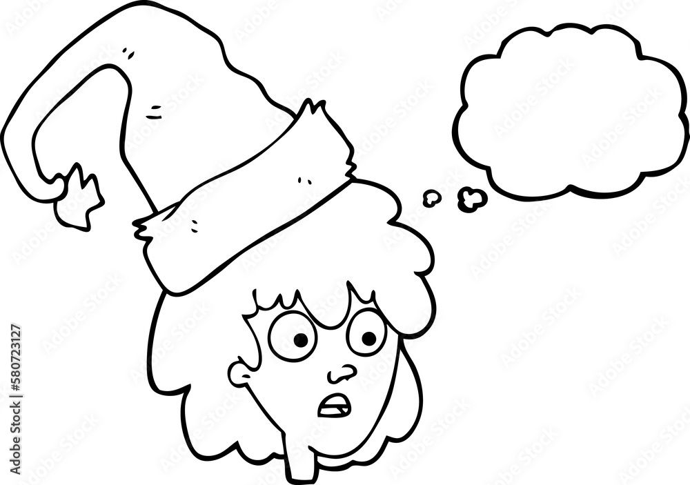 Fototapeta premium thought bubble cartoon woman with santa hat