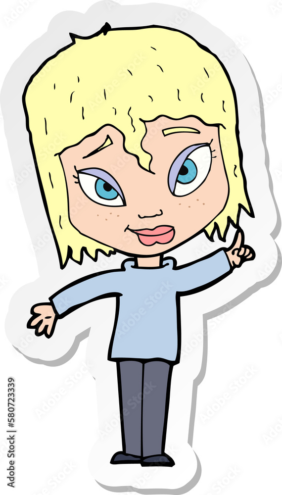 sticker of a cartoon woman with idea sticker of a cartoon woman with idea