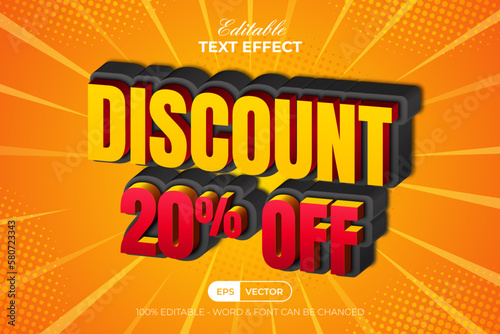 Discount text effect 3d style. Editable text effect with hafltone burst background. photo