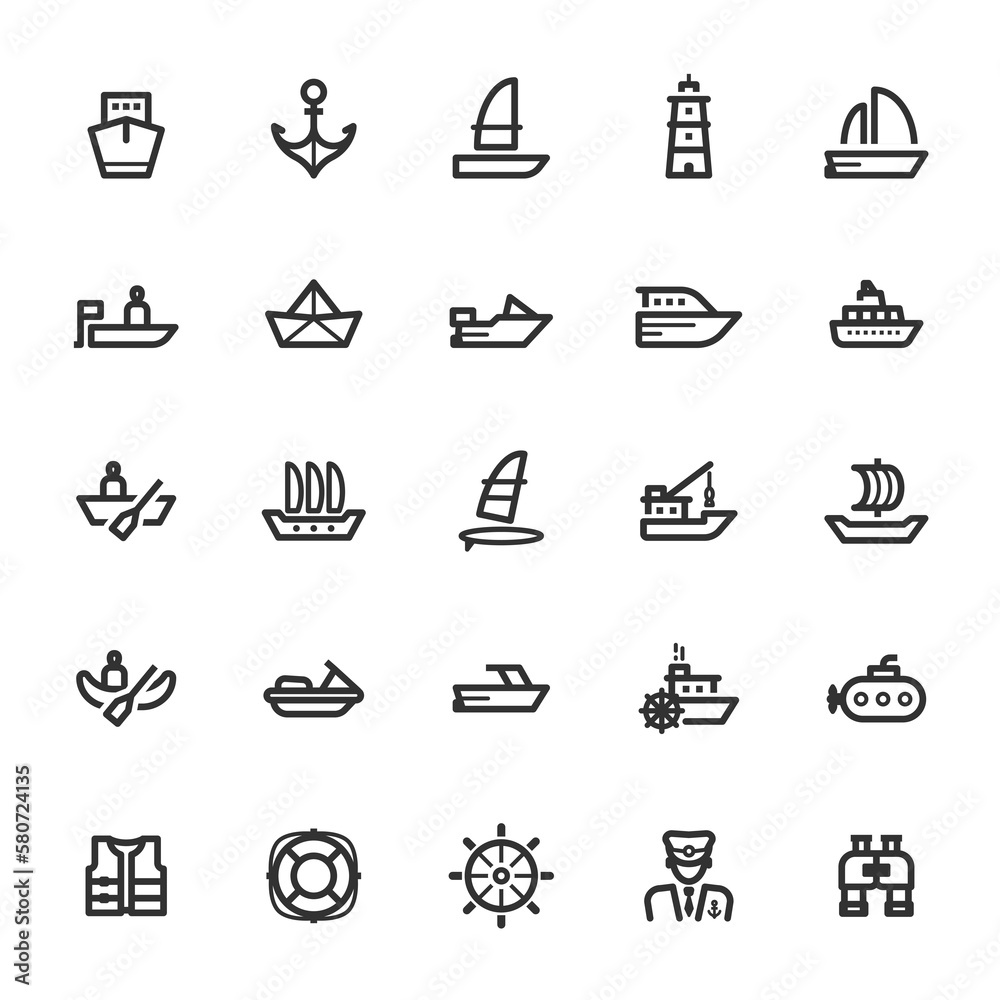 Icon set - boat and ship outline stroke