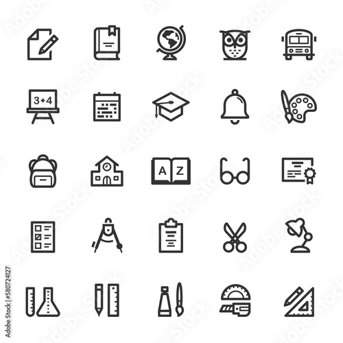 Icon set - school and education outline stroke