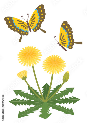 蝶とたんぽぽのイラスト_春イラスト
