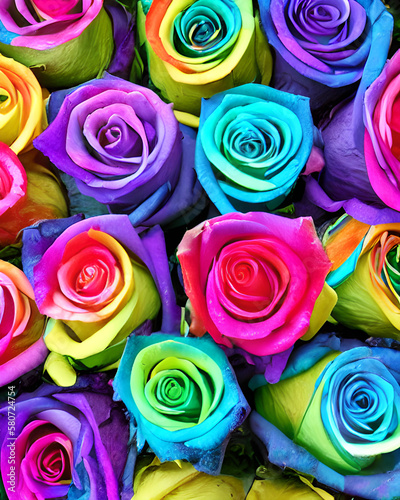 Rainbow Roses created with Generative AI Technology