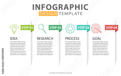 Infographic template. 4 Step timeline journey, Flat simple infographics design template. presentation graph. Business concept with numbers 4 options or steps vector illustration.