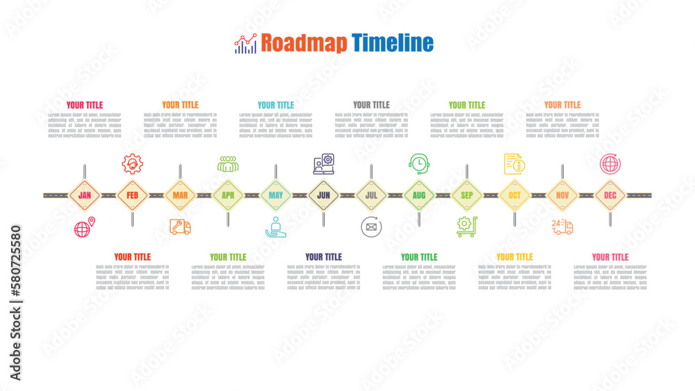 Data analytics and collection abstract process infographic template roadmap chart for business. 12 Months modern Timeline diagram calendar, presentation vector infographic