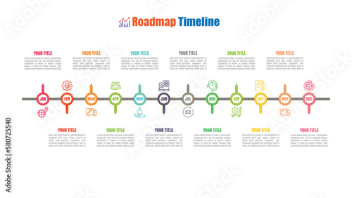 Data analytics and collection abstract process infographic template roadmap chart for business. 12 Months modern Timeline diagram calendar, presentation vector infographic