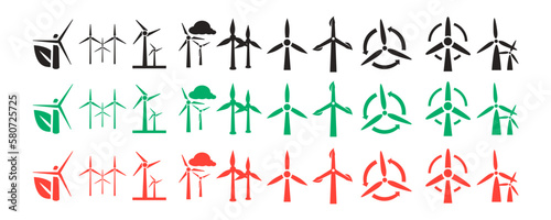 set wind power Icon on the white background.