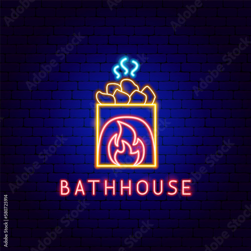 Bathhouse Neon Label. Vector Illustration of Washing Procedure. Clean and Wash. Glowing Led Lamp Promotion.