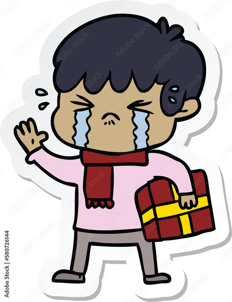 sticker of a crying boy cartoon sticker of a crying boy cartoon