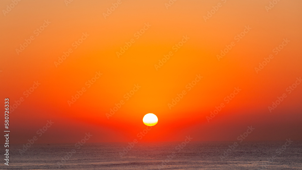 Ocean Sunrise Horizon Sky Scenic Red Orange Colors Beautiful Landscape Moment.