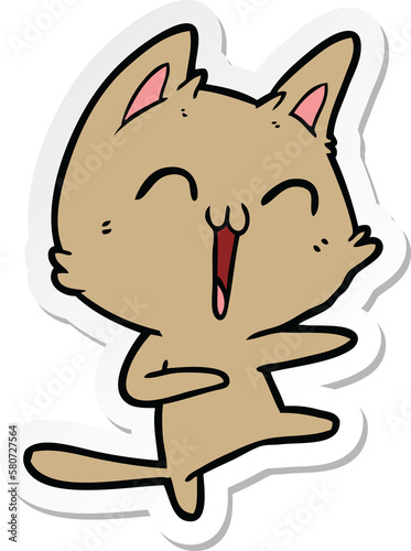 sticker of a happy cartoon cat meowing © lineartestpilot