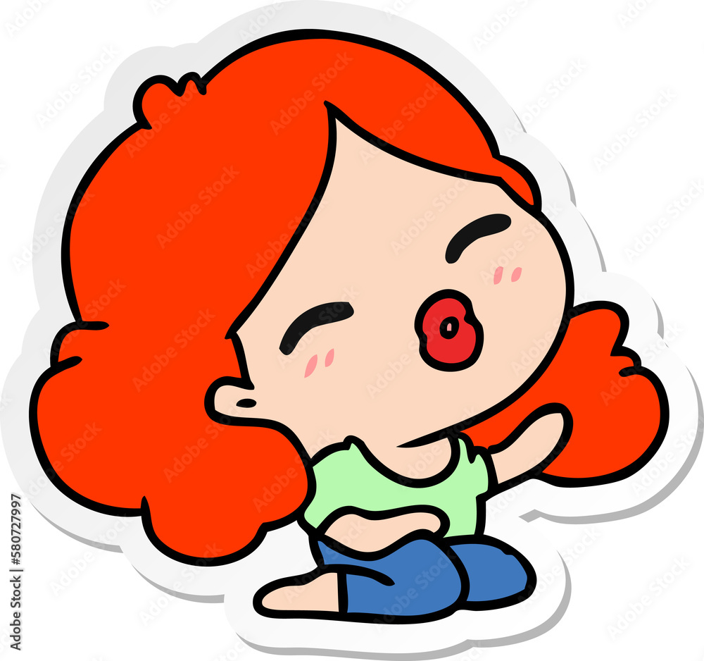 sticker cartoon of cute kawaii girl sticker cartoon of cute kawaii girl