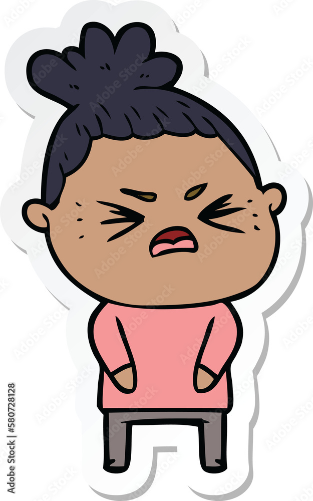 sticker of a cartoon angry woman sticker of a cartoon angry woman