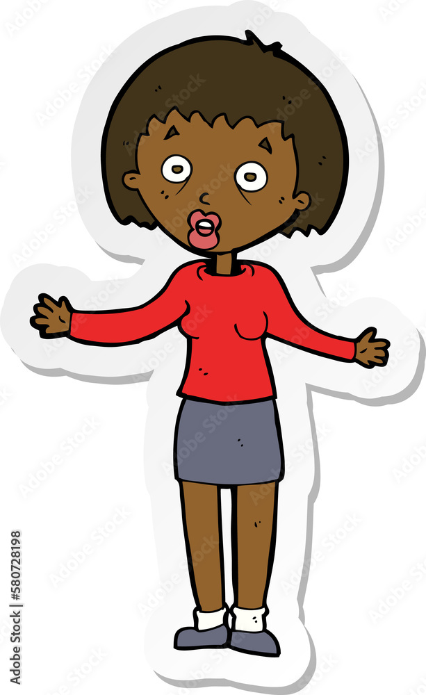 sticker of a cartoon woman making excuses sticker of a cartoon woman making excuses