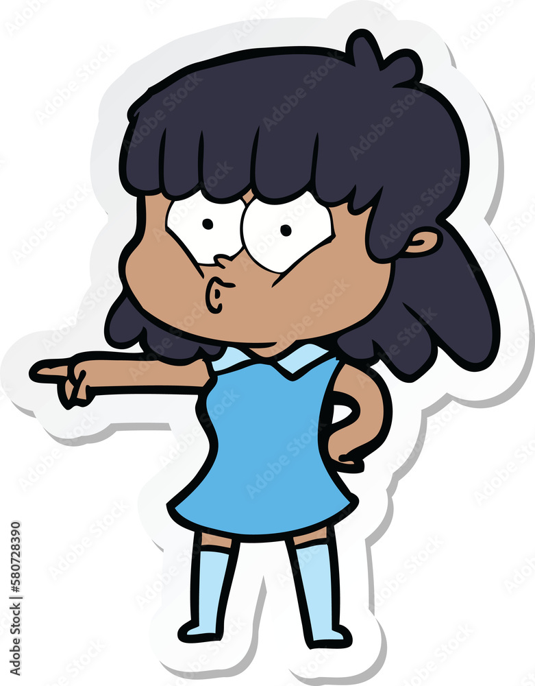 sticker of a cartoon whistling girl pointing sticker of a cartoon whistling girl pointing