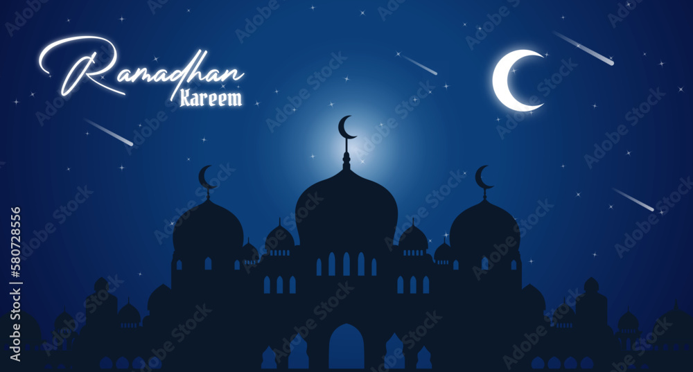 beautiful ramadan night full of stars and happiness silhouettes of mosques lined up neatly