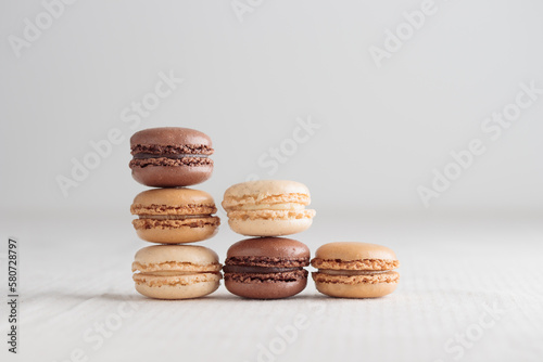 Colorful pastel eco handmade natural macaroons on white background. Gift for 8 March, International Women's Day, Valentine Day
