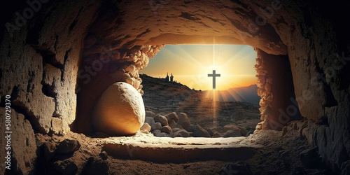 Wallpaper Mural Empty tomb at sunrise. Easter concept created with generative Ai technology Torontodigital.ca