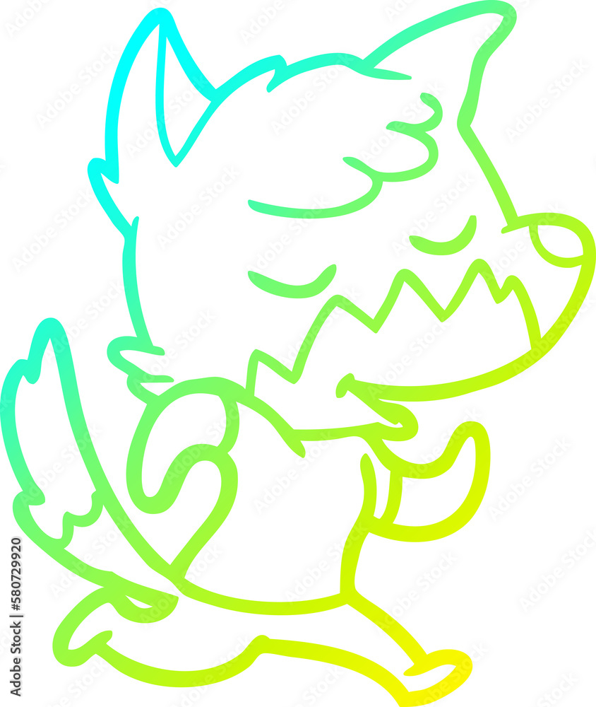 Fototapeta premium cold gradient line drawing friendly cartoon fox running