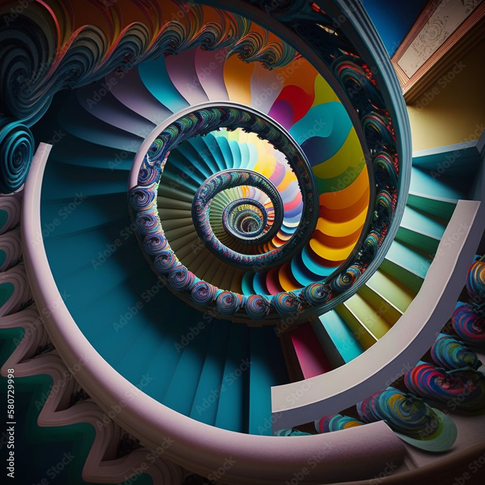 Fototapeta premium Endless Colorful Staircase, Illustration, AI Generated