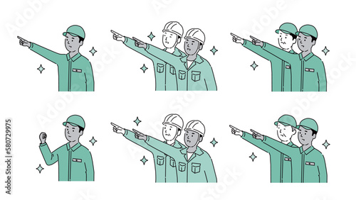 いろいろなポーズの作業服の外国人男性イラストセット2、ベクター
