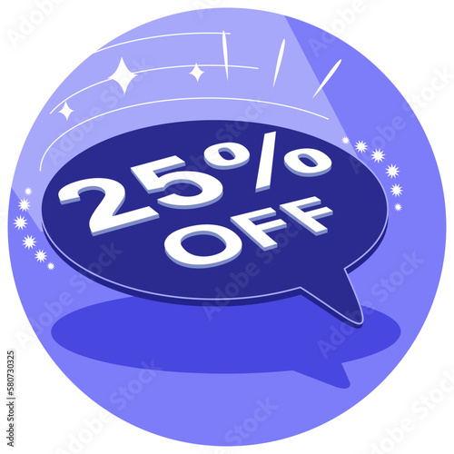 Sale tag 25% twenty five percent off in 3D, vector illustration, balloon shape, art.