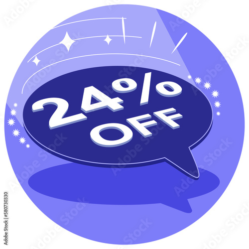 Sale tag 24% twenty four percent off in 3D, vector illustration, balloon shape, art.