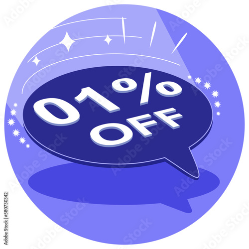 Sale tag 01% one percent off in 3D, vector illustration, balloon shape, art.